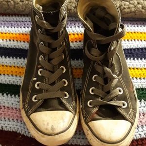 Black and white hightop converse